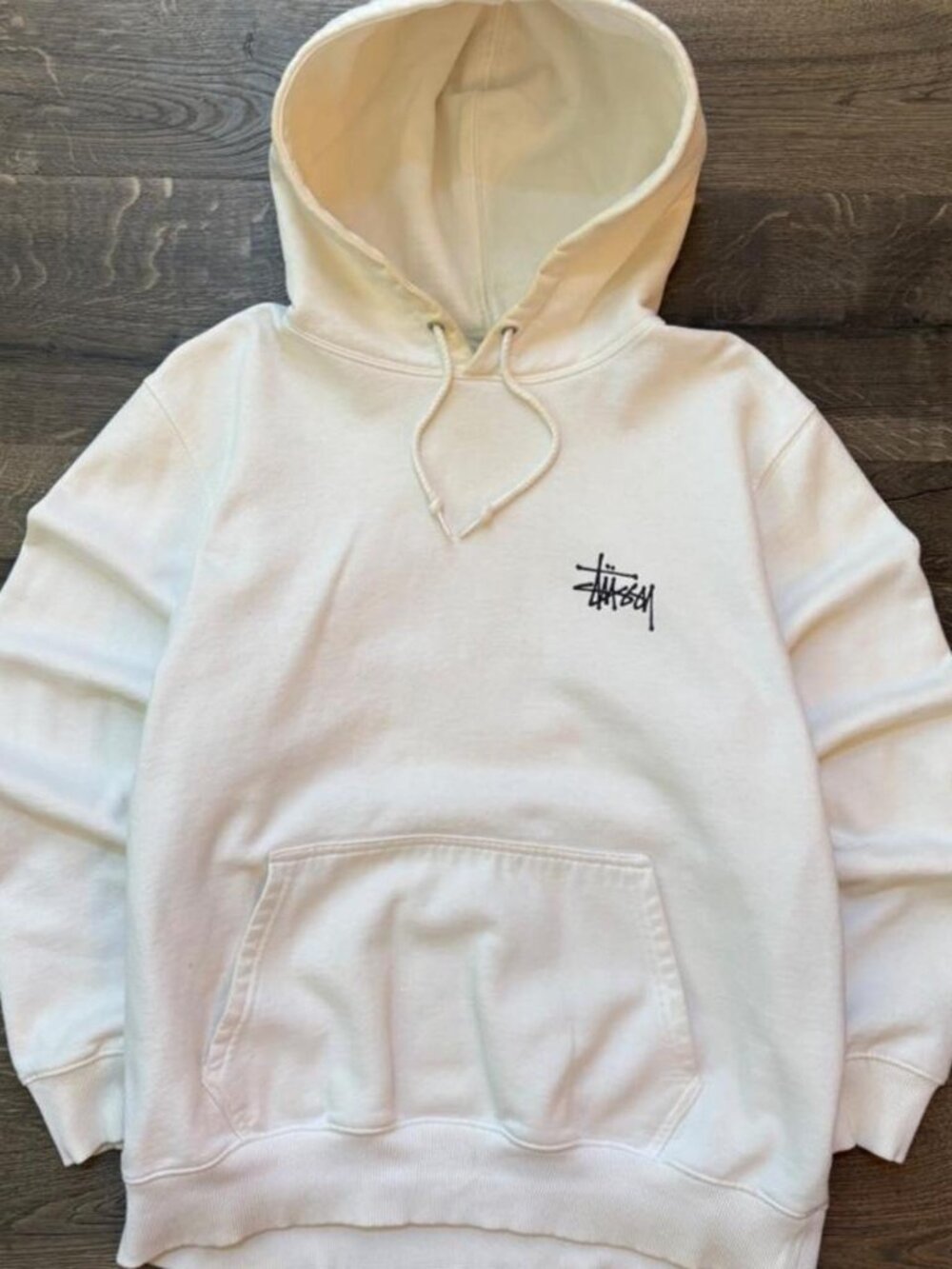 Stüssy White Skater Hoodie with Black Stüssy Logo (M) - Picture 2 of 8
